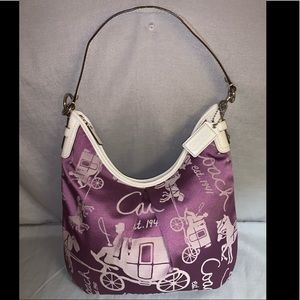 Coach Signature Stagecoach Hobo Bag Purple&Wht EUC